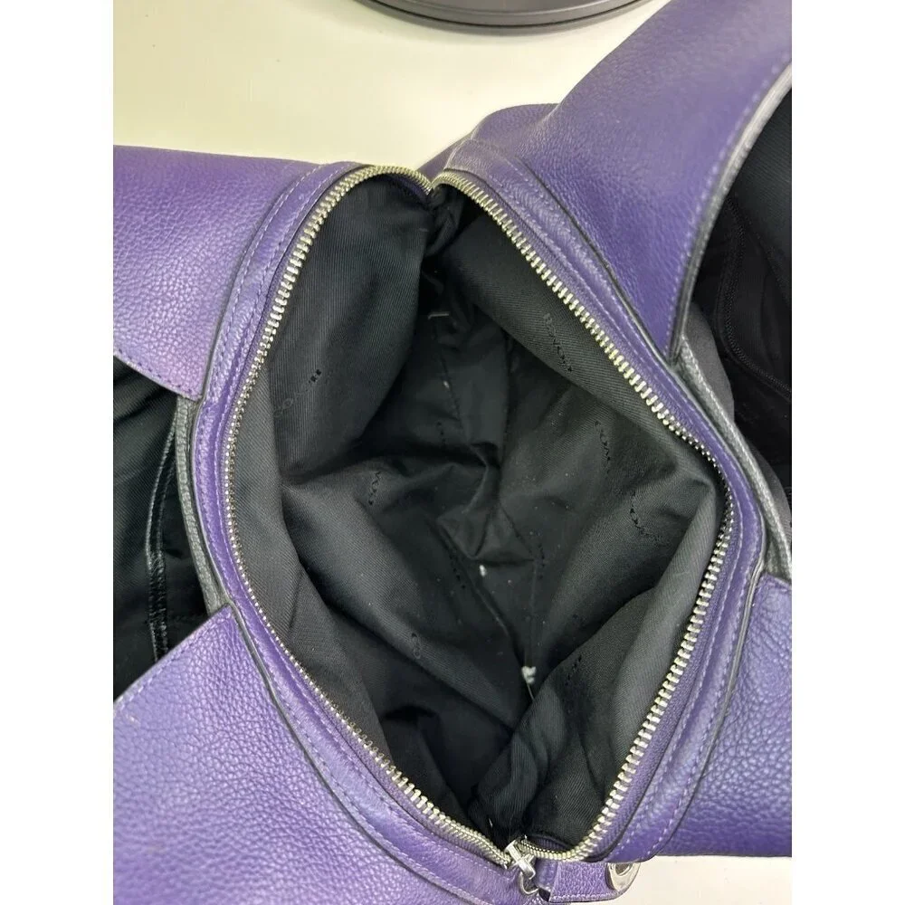 Vtg Coach Turnlock Edie Dark Purple Pebble Leather Shoulder Bag